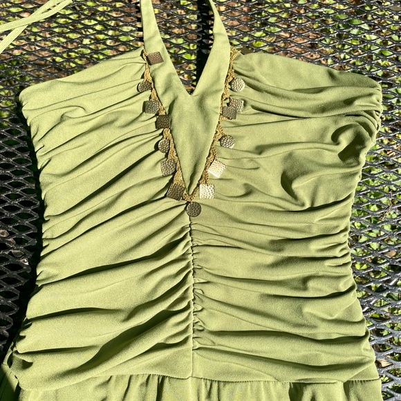 Green beaded halter backless summer dress size L boho - Picture 2 of 4
